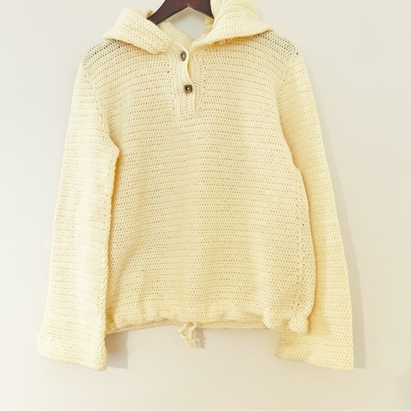 Vintage Pastel Yellow Handmade Knitted Henley Hoodie - Picture 1 of 6
